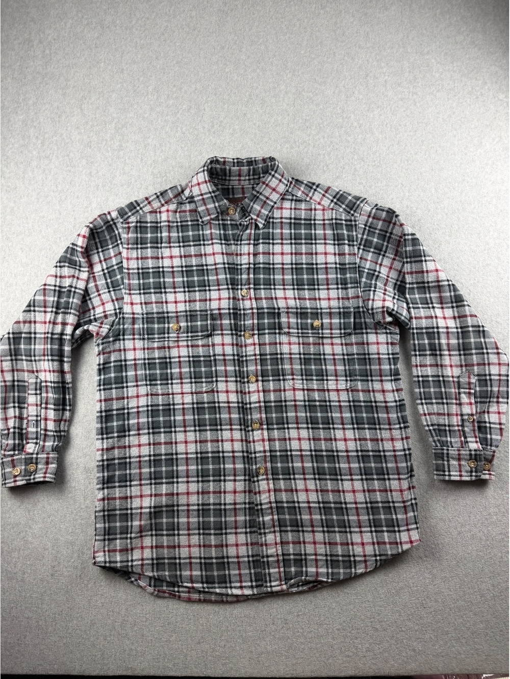 Moose Creek Mens M Heavyweight Flannel Shirt Jacket Gray Red Plaid 100% Cotton